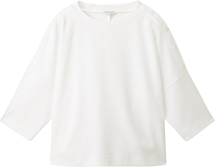 TOM TAILOR Damen Loose Fit Sweatshirt mit Knöpfen XL 10315 - Whisper White, XL 10315 - Whisper White