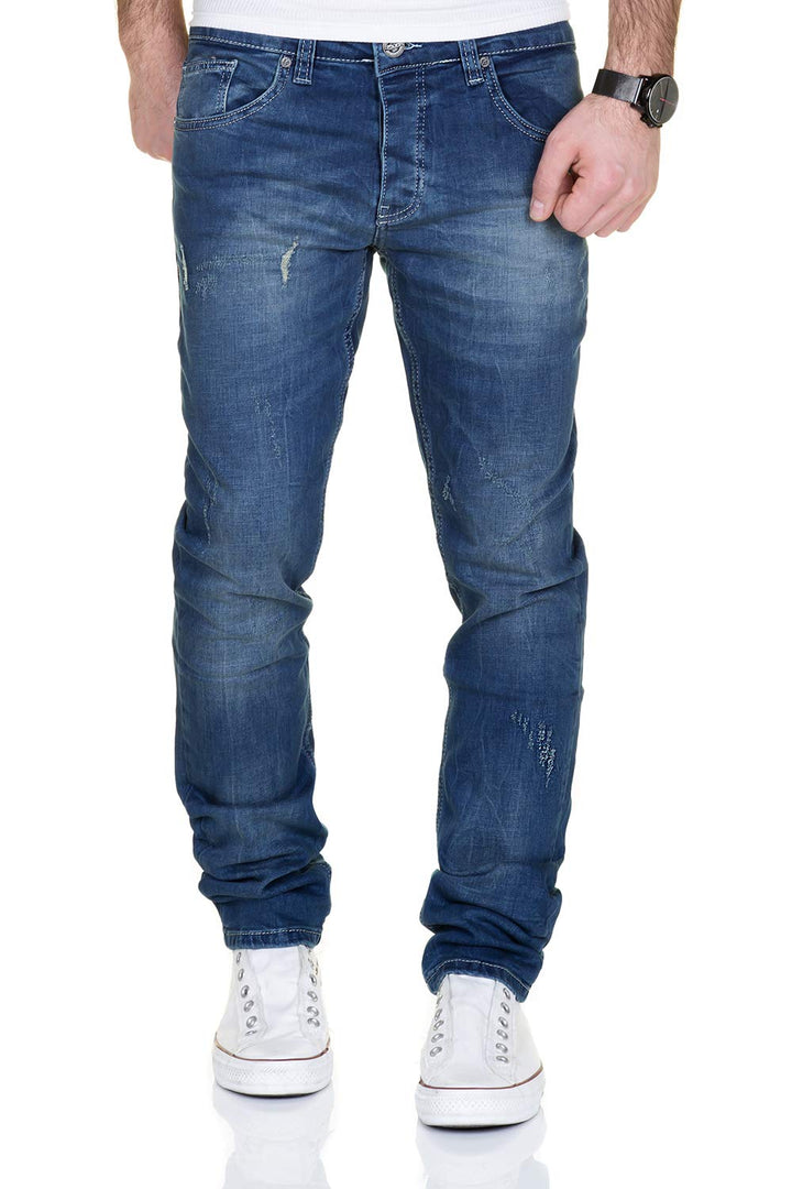 MERISH Jeans Herren Slim Fit Jeanshose Stretch Designer Hose Denim (42W /32L, 2100-02 Blau), 42W / 3