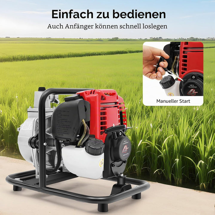 Benzin Wasserpumpe 4 Takt Motor Wasserpumpe 38CC 1.2KW Selbstansaugend Gartenpumpe Tragbarkeit Schmu
