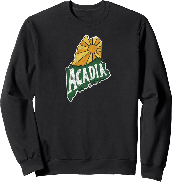 Acadia National Park Vintage Maine Map Shape Graphic Sweatshirt