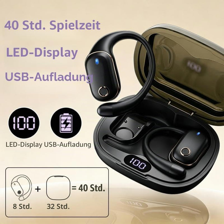 Open-Ear Bluetooth Kopfhörer, Bluetooth 6.0 Wireless Ohrhörer Sport mit LED-Anzeige, IPX6 Wasserdich