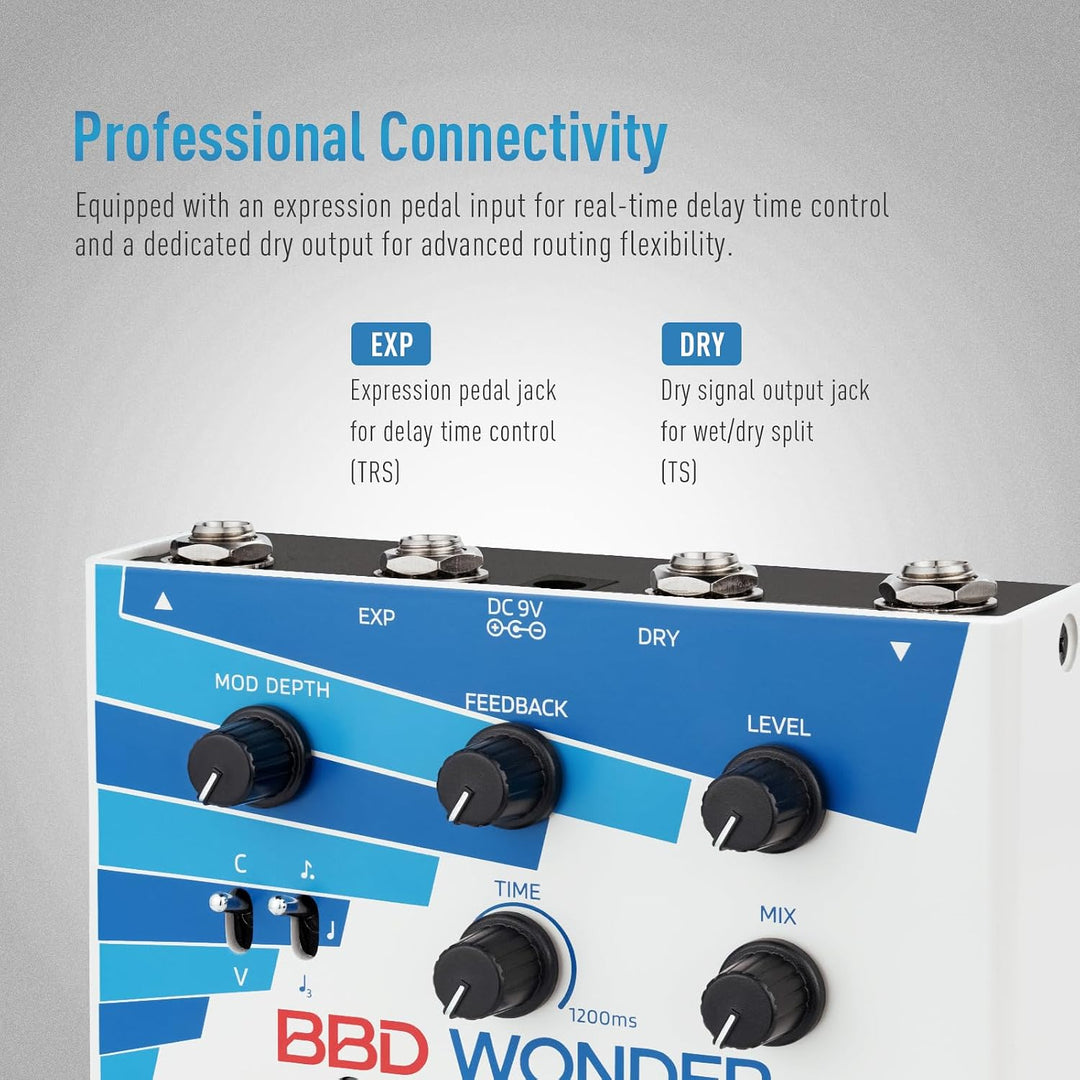 SONICAKE Analoges Delay und Modulation Pedal | mit Chorus, Vibrato, Tap Tempo, True Bypass BBD Wonde