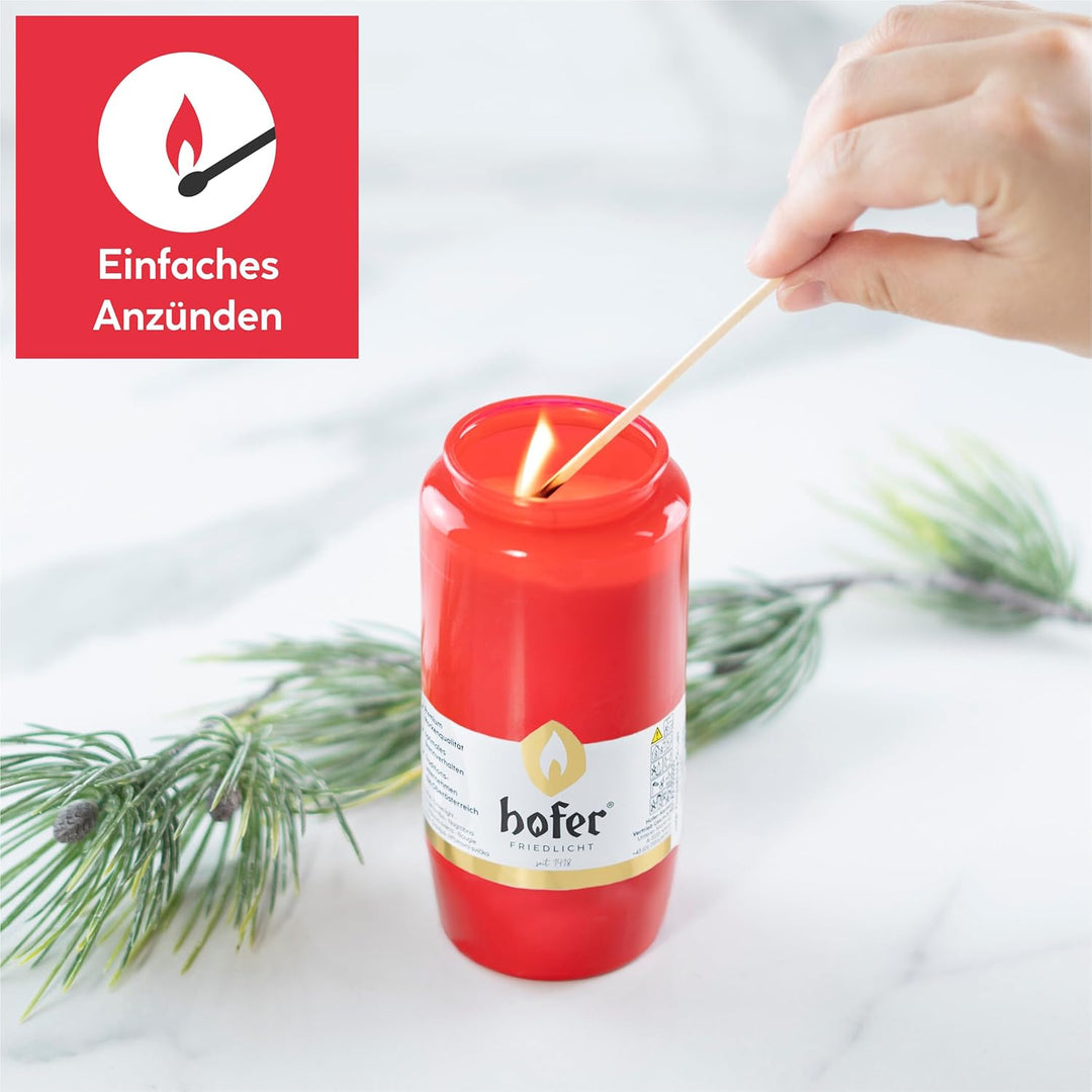 12er Set HOFER KOMPOSITIONS-ÖL-LICHT gross [rot] ca. 100 Std. Brenndauer | Trauerlicht für Grablater