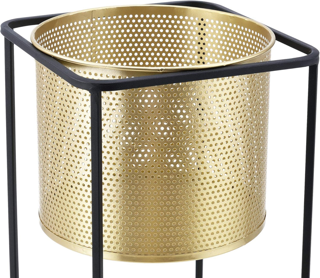 [en.casa] Blumentopf Ständer Blumenständer Blumentopfhalter Pflanztopf Deko 2-TLG. Schwarz-Goldfarbe