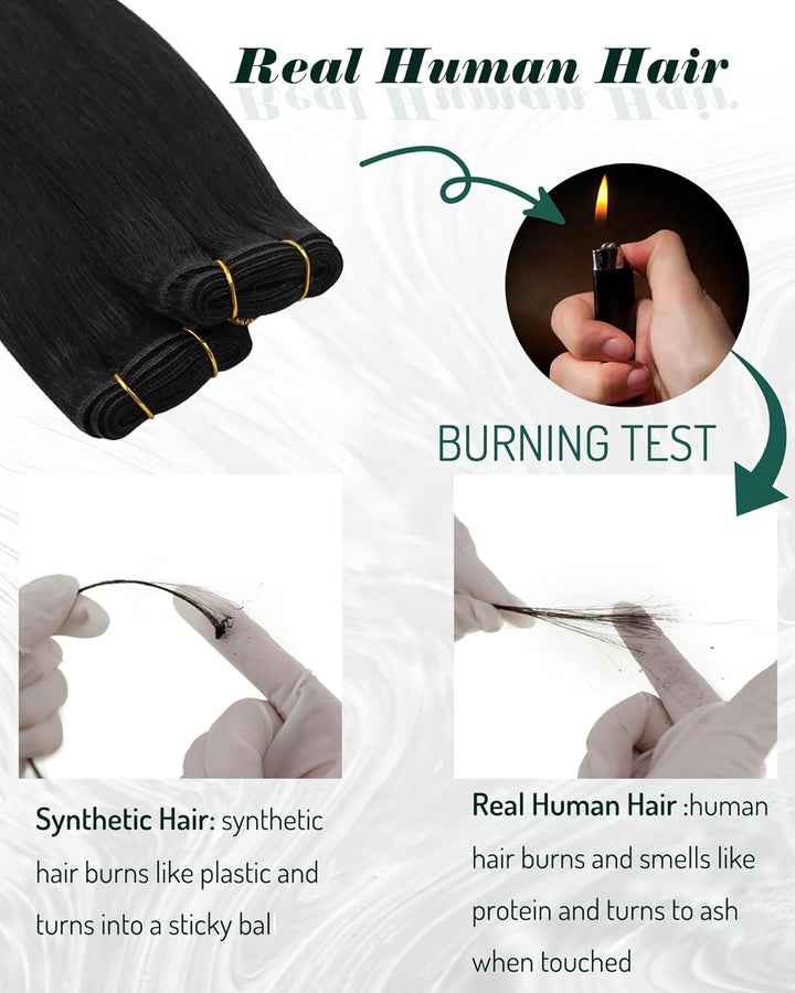 RUNATURE Echthaar Tressen 50cm Schwarz Zum Tressen Echthaar Einnähen Schwarz 100g Lang Extensions Ec