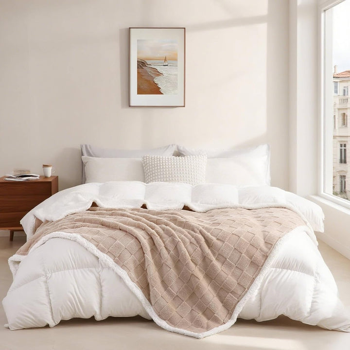 Sherpa-Überwurfdecke für Couch, Flanell, gemütlich, weich, dick, für Bett, Fleece, Beige, 152,4 x 20