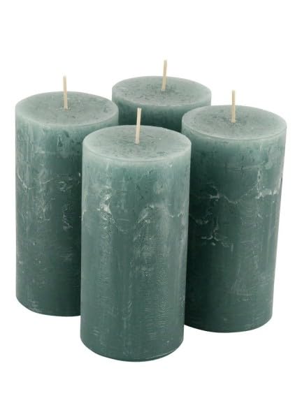 Rustikale Stumpenkerzen – 4 Stück - Wachskerzen/Rustickerzen/Adventskerzen Weihnachten (Smaragd Grün