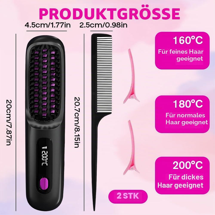 Stylingbürste für Kurze Haare, Haarbürste Elektrisch, Tragbare Glättbürste Kabellos mit LED-Anzeige,