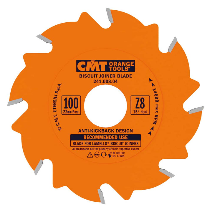 Cmt 241.008.04 Biscuit Tischler Klinge, 4-Zoll Durchmesser x 8 Zähne, PTFE beschichtet.