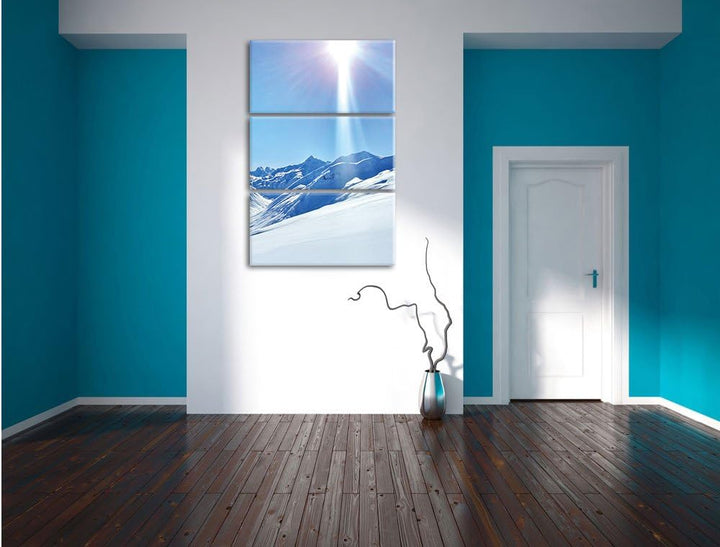 Pixxprint Schnee Berge 3-Teiler Leinwandbild 120x80 Bild auf Leinwand
