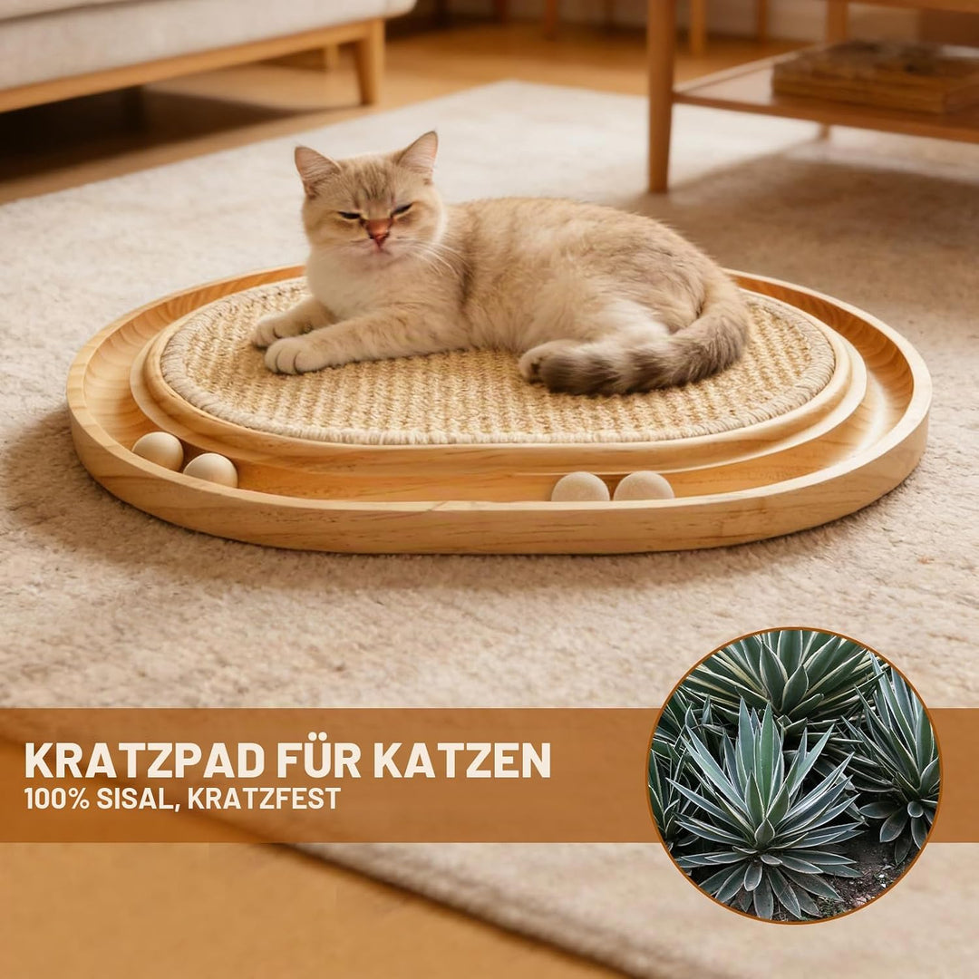 Tmefoy Sisal Kratzbrett, 2 in 1 Katzen Spielzeug, Massives Kiefernholz &amp; Natürliche Sisal Pad, 43x33