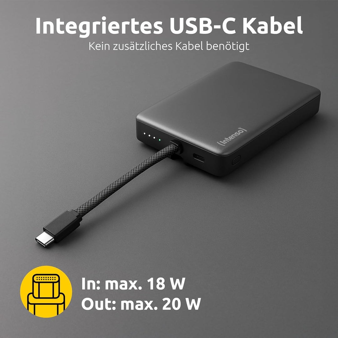 Intenso MC10000 Powerbank mit magnetischer Rückseite und integriertem USB-C Kabel, 10.000 mAh, Ultra
