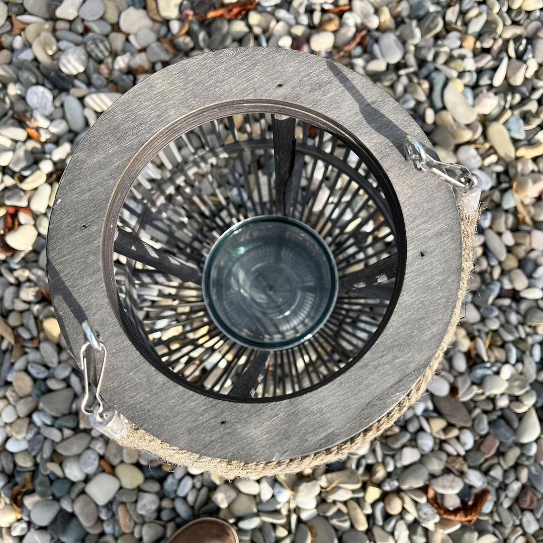 Laterne aus Bambus mit Henkel und Glaszylinder - Bambuslaterne Windlicht aus Bambus Gartenlaterne Gr