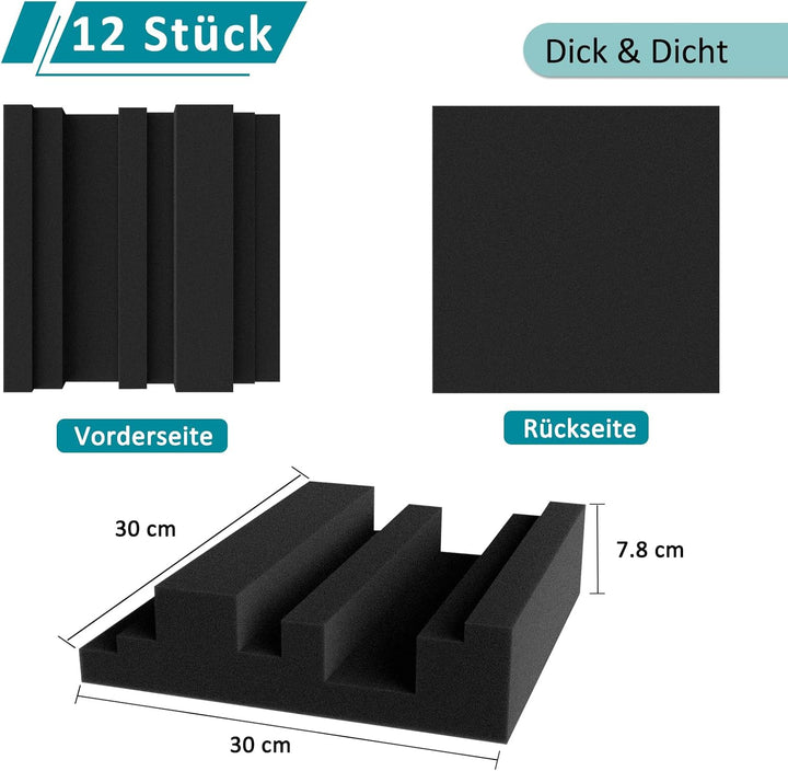 BXI Dick Akustikschaumstoff Paneele Set mit Diffusionsmuster, 30 x 30 x 7,8 cm, 12 Stück Hochdichte