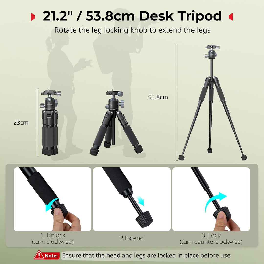 SMALLRIG VT-20Pro 21,2"/53,8 cm Mini-Stativ für Kamera und Telefon, Kleines Tischstativ aus Aluminiu