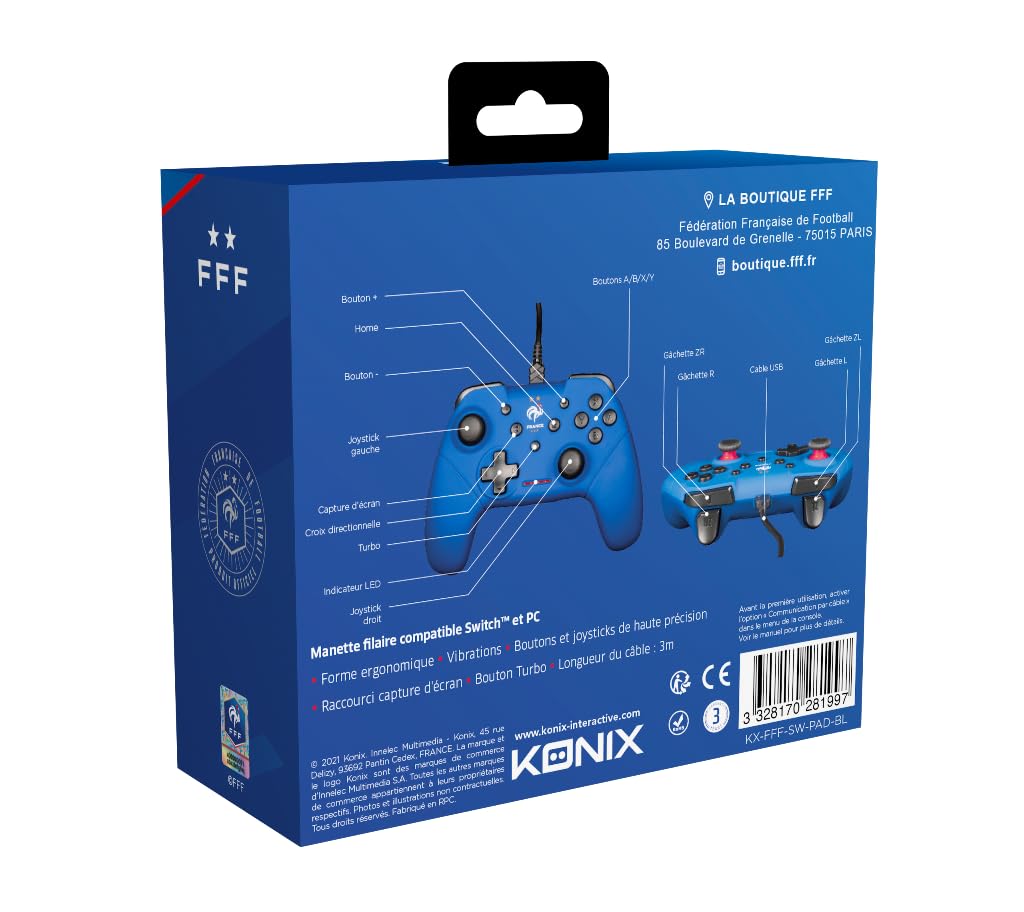 Konix FFF Kabelgebundener Controller für Nintendo Switch, Switch OLED und PC - Vibrationsfunktion -