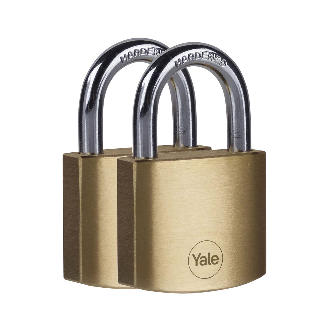 Yale - Y110B/40/122/2 Standardsicherheit 40 mm Messing Vorhängeschloss, 2er Set - offener Stahlbügel