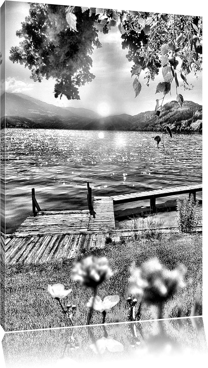 Pixxprint Steg im Sonnenuntergang, Meer / 100x70cm Leinwandbild bespannt auf Holzrahmen/Wandbild Kun