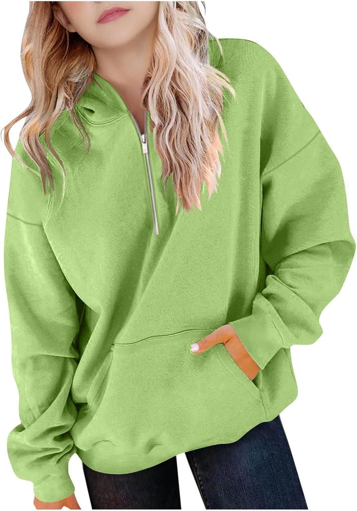 Generisch Sweatshirt für Mädchen Kapuzenpullover Herbst Outfit Einfarbig Teenager Kinderkleidung Lan