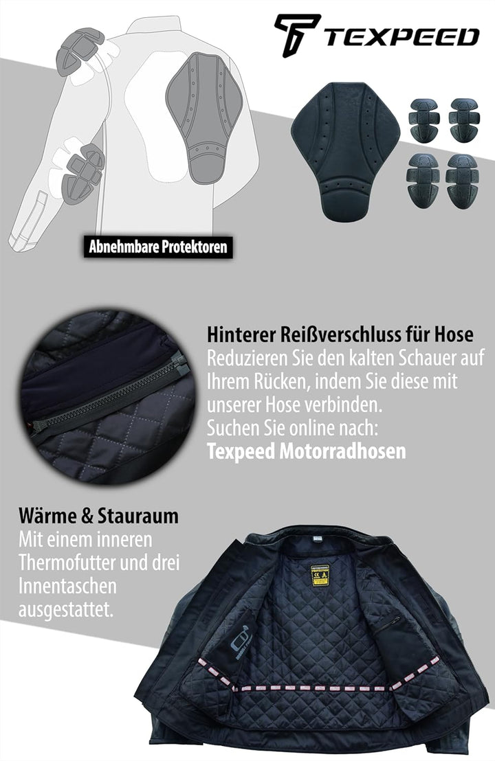 Texpeed Motorrad lederjacke herren mit protektoren - Marlon Brando Retro Chopper Rockerjacke - Mit O