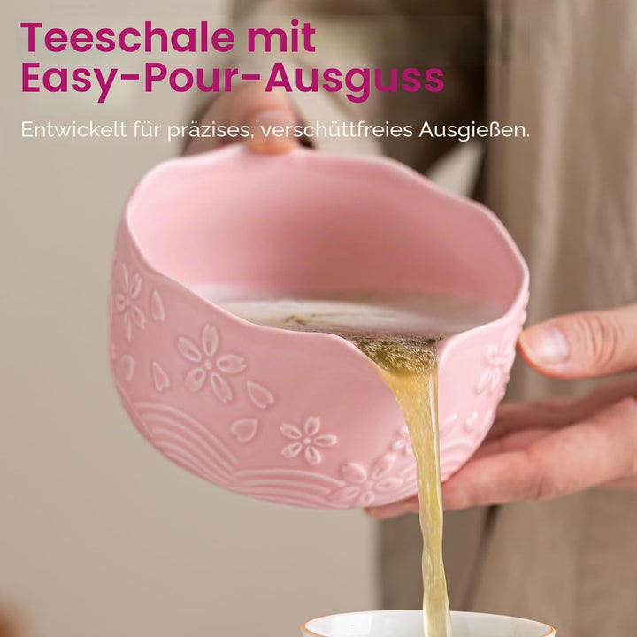 Matcha Set Pink, 8 Stück Matcha Tee Sets mit Matcha Besen und Schale, Schaufel, Löffelständer, Besen