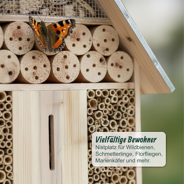 Relaxdays Insektenhotel mit Ständer, Holz, Natur/Silber
