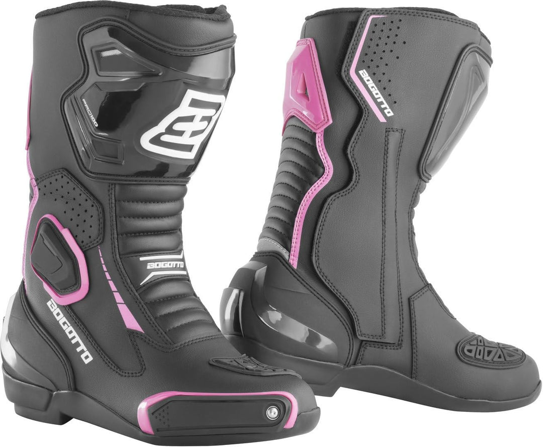 Bogotto Carta Race perforierte Damen Motorrad Stiefel Schwarz Weiss Pink 36 EU, Schwarz Weiss Pink 3