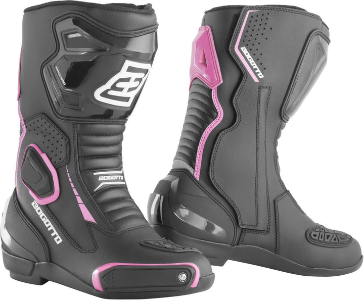 Bogotto Carta Race perforierte Damen Motorrad Stiefel Schwarz Weiss Pink 36 EU, Schwarz Weiss Pink 3