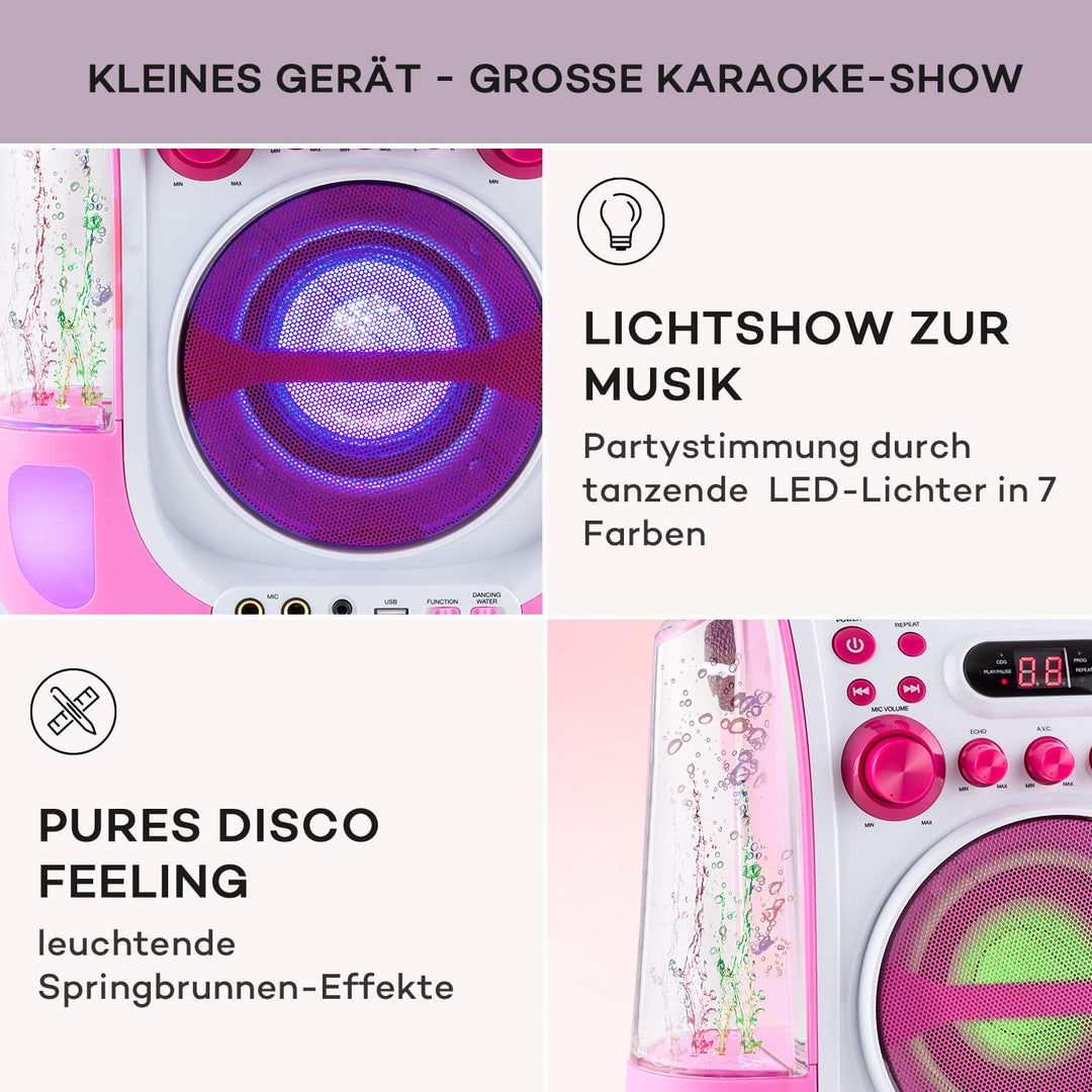 auna Kara Liquida Karaoke Anlage - Karaoke Maschine mit 2 x Mikrofon, Karaoke Box mit Spezialeffekte