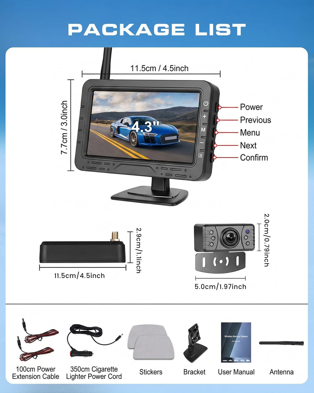 Hikity 4,3 Zoll Kabelloses Universelles Rückfahrkamera-System für Mini-Auto, Van, SUV, Pickup, Anhän