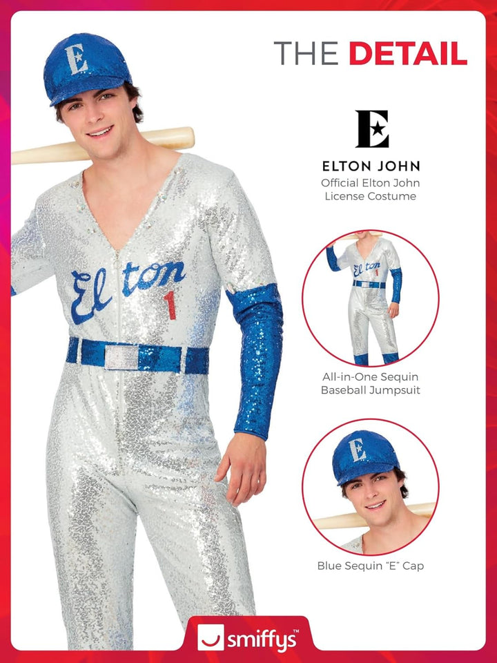Smiffys Herren Smiffys Officially Licensed Elton John Deluxe Sequin Baseball Costume Smiffys Offizie