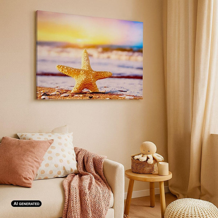 Bilder auf Leinwand Starfish Strand Sand Ozean Leinwandbild 70x50cm Wandbilder Dekoration Wohnzimmer