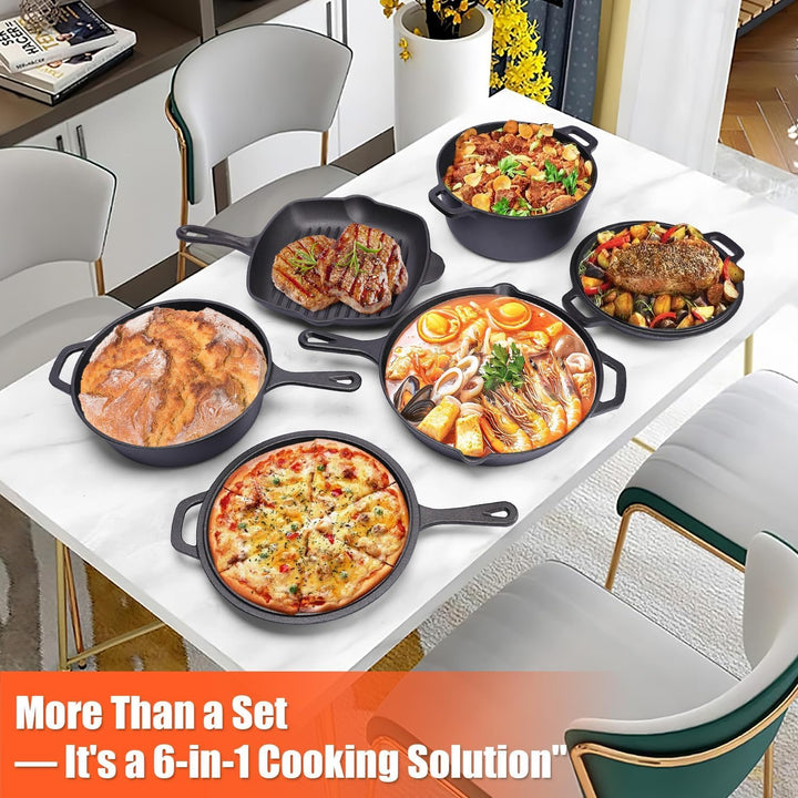 GFTIME Gusseisen Kochgeschirr Set 5-teilig, Gusseisen mit Dutch Oven 5 QT, Schmortopf 3,2 QT mit Pfa