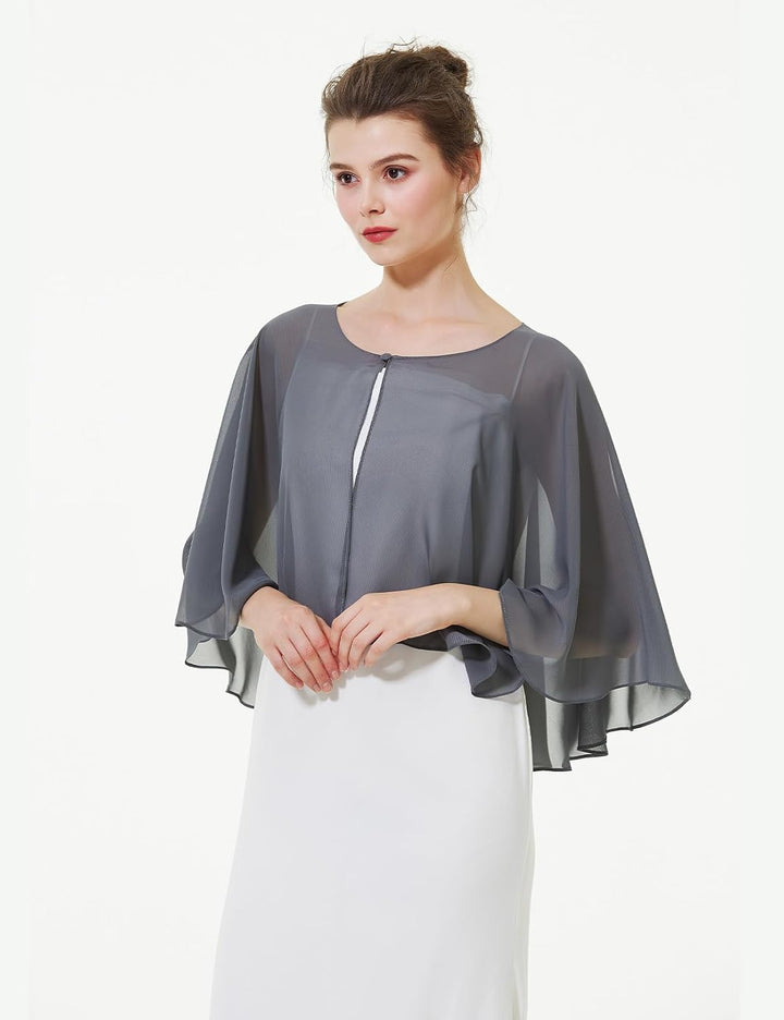 BEAUTELICATE Chiffon Stola Damen Festlich Chiffon Schal Cape Schultertuch mit Satinbesatz Ärmellos B