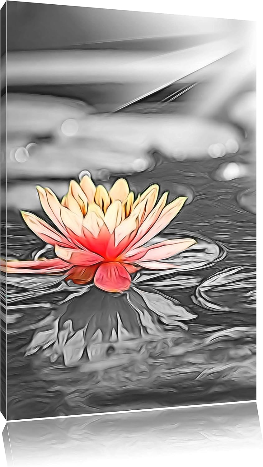 Romantische weisse Seerose, Bild auf Leinwand, XXL riesige Bilder fertig gerahmt mit Keilrahmen, Kun
