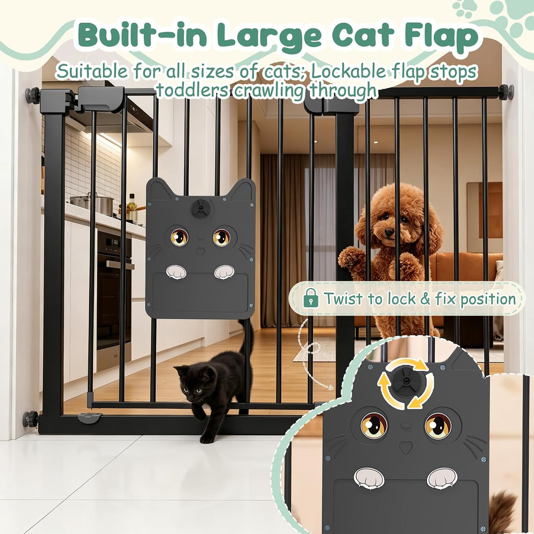 UISEBRT Türschutzgitter Treppengitter ohne Bohren mit grosser Katzenklappe für Breiten 75-85 cm,180°