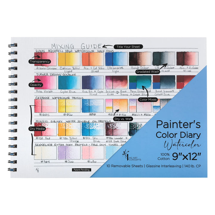 HG Art Concepts Painters Color Diary – 22,9 x 30,5 cm Spiralbindung, farbiges Musterbuch mit 10 Seit