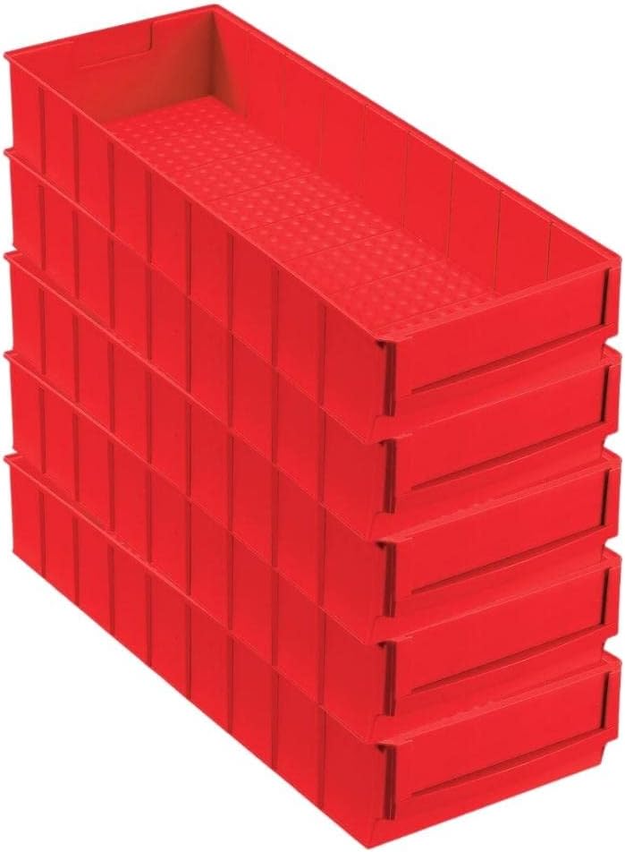 SparSet 5x Rote Industriebox 500 B | HxBxT 8,1x18,3x50cm | 6 Liter | Sichtlagerkasten, Sortimentskas
