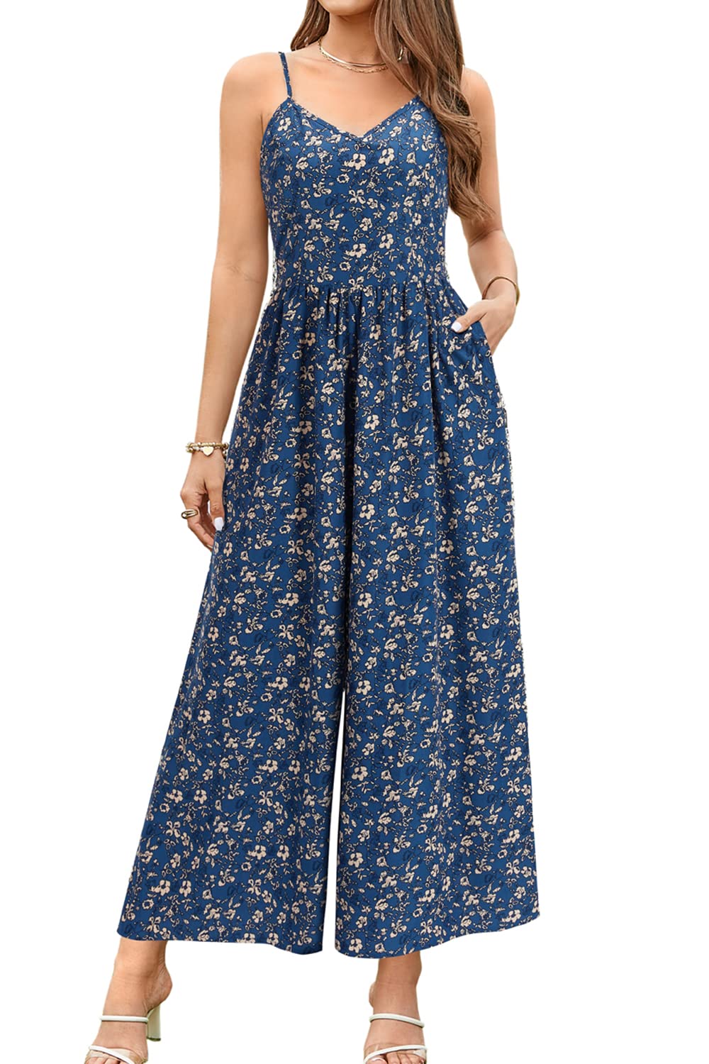 LAISHEN Jumpsuit Damen Sommer Overall Elegant Festlich Hochzeit Lang Hosenanzug Weites Bein Hose Pla