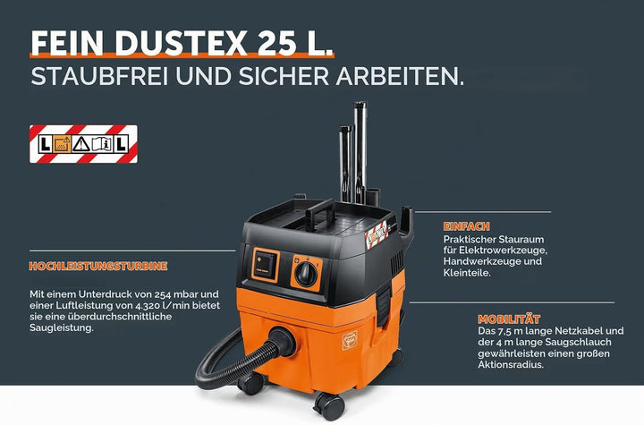 FEIN Nass-/Trockensauger Dustex 35 MX AC, Sauger zum Anschluss von Elektrowerkzeugen, vollautomatisc