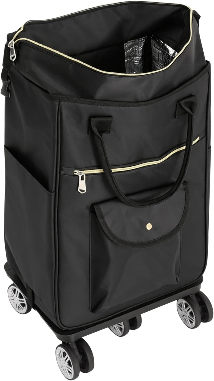 Einkaufstrolley 2-in-1 45L Einkaufstasche mit Rollen Schwarz