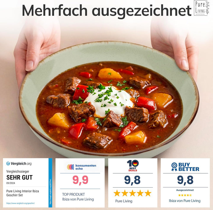 Steingut Suppenteller 6 Pers. Rustic Hochwertiges Landhausstil TEST SEHR GUT Tiefe Teller Set - Krat