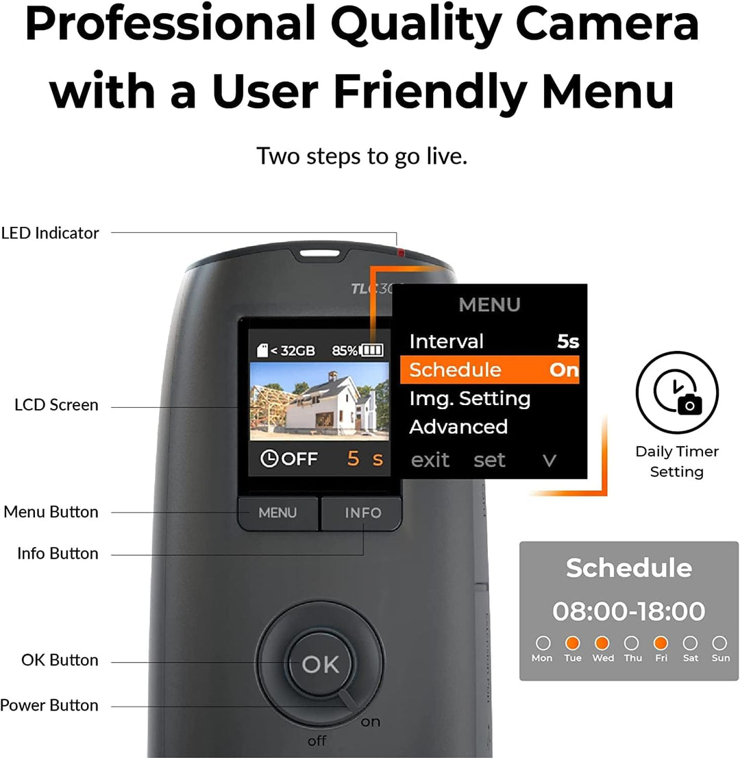 Brinno BCC300-M Video-Zeitraffer-Kit – TLC300 Time Lapse Kamera 1080P FHD HDR, LCD-IPS-Bildschirm, I