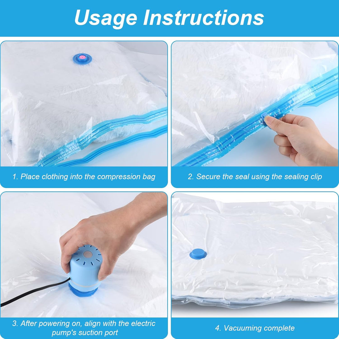 iulrtba Vakuumbeutel mit Elektrische Pumpe, 12 Stück Vakuumbeutel Kleidung (2*60*40cm,4*70*50cm,4*80