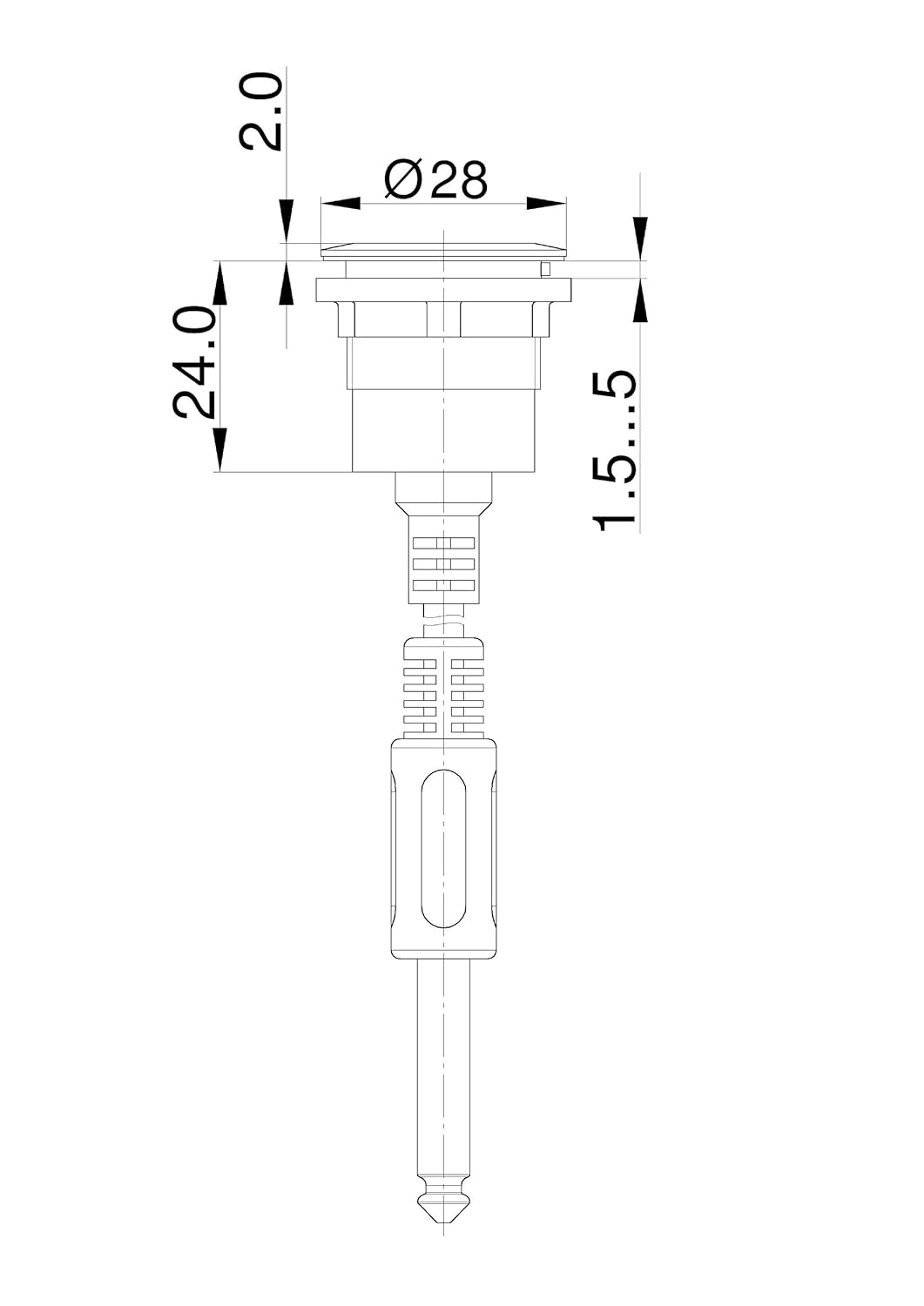 Schlegel 23.001.535 6,3 mm Klinkenstecker-Buchse mit vorne, 1x 6,3 mm Klinkenstecker-Buchse 3-polig