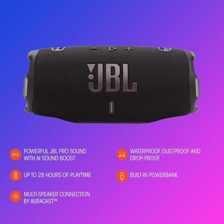 JBL Charge 6, tragbarer Bluetooth-Lautsprecher, 28 Stunden Akkulaufzeit, IP68 wasserdicht, Staub- un