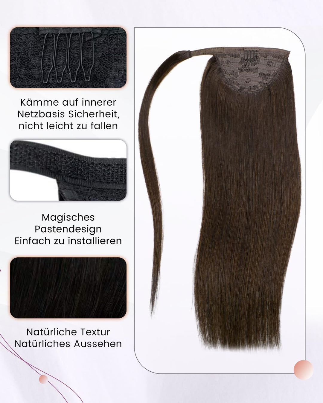 LaaVoo Ponytail Echthaar Pferdeschwanz Braun 70g Short Zopf Extensions Echthaar Braun 30cm Glatt Pfe