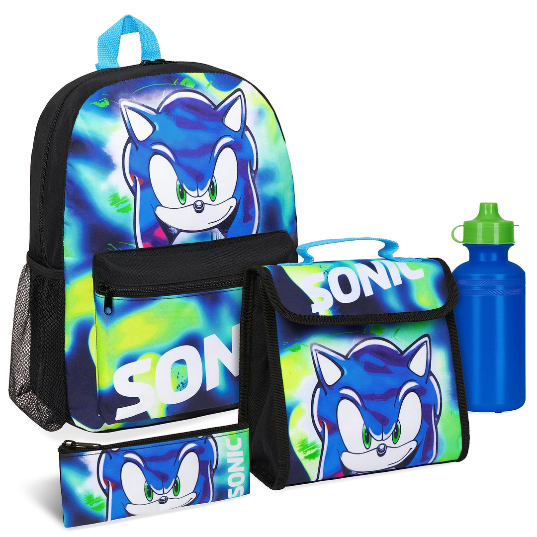 SONIC THE HEDGEHOG Schulrucksack Jungen Set, 4 STK. Rucksack Kinder Set Shadow Knuckles Trinkflasche