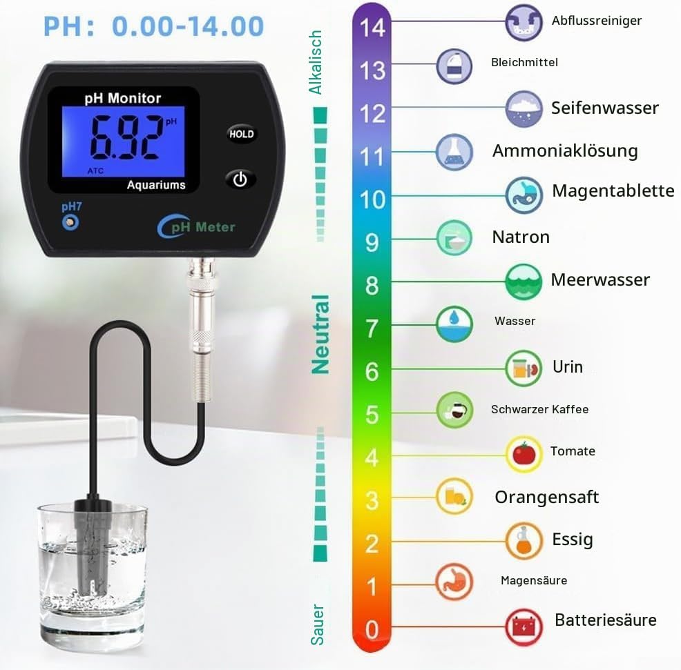 Aquarium pH Wert Messgerät, PH-990 Tragbares pH-Meter, pH Messgerät Wandmontage Wasseranalysator, Wa