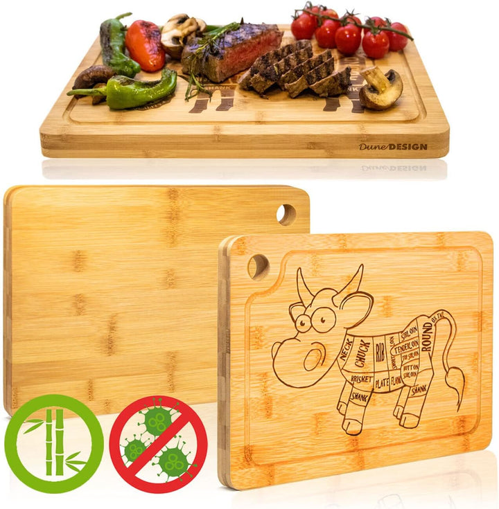DuneDesign Steakteller Bambus 2er Set - massive Holz Servierplatten 33x23 cm, 2 cm dick - hochwertig